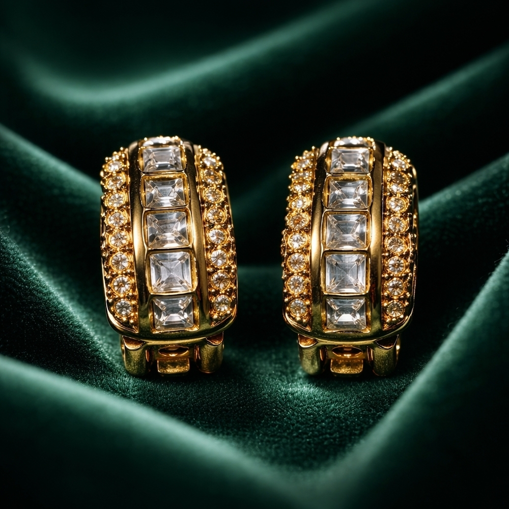 NWOT Vintage Christian Dior Clip On Gold-Tone And Crystal Earrings - Picture 2 of 5